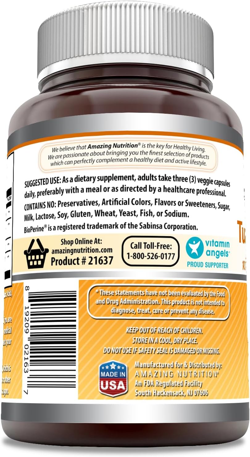 180 Count Turmeric Curcumin & Ginger Capsules with BioPerine 2250mg - Non-GMO & Gluten Free - Made in USA - Ideal for Vegetarians by Amazing Nutrition. - BoostGo Australia