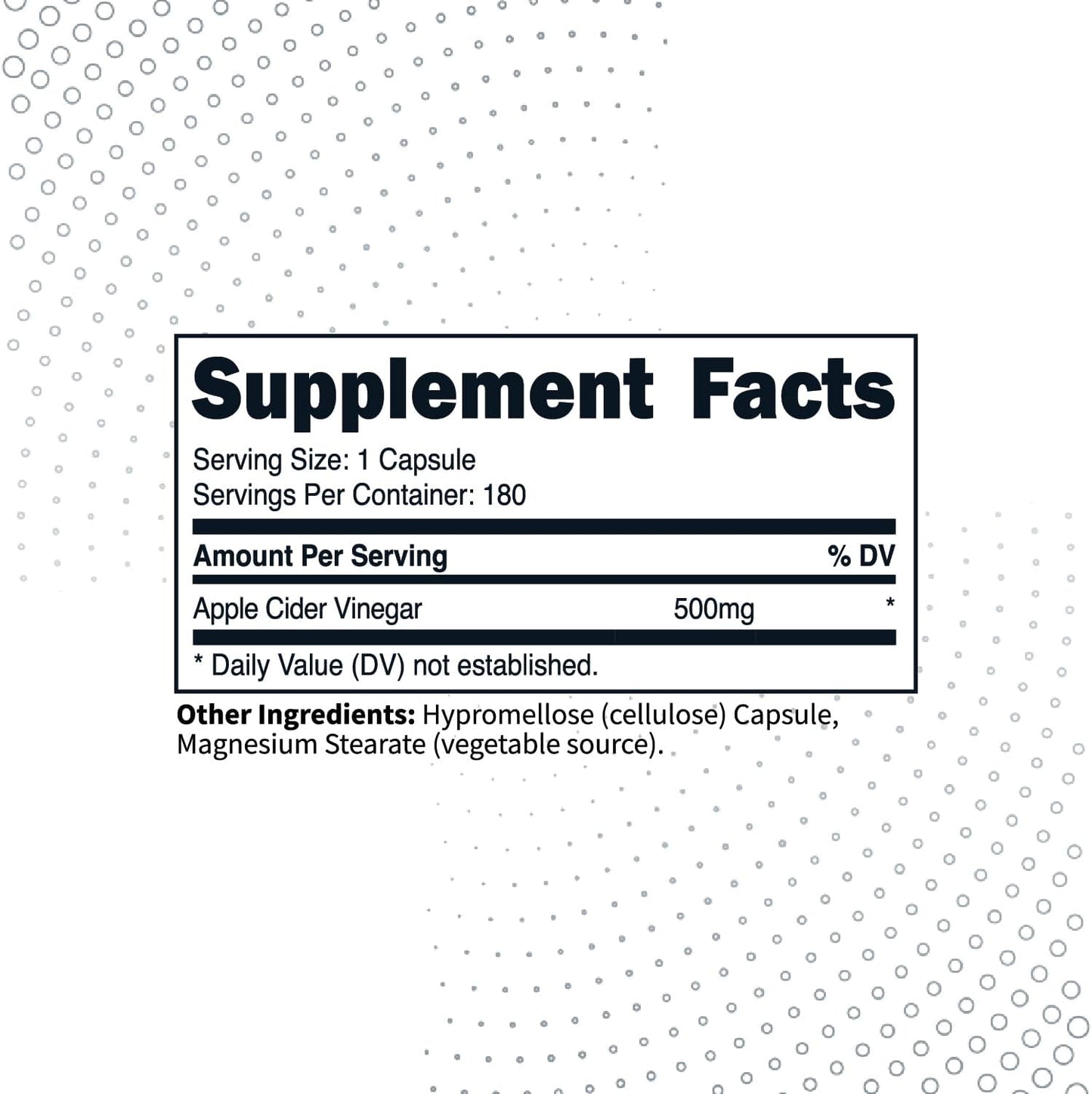 180 Count Type Zero Apple Cider Vinegar Capsules - 500mg Per Serving, Non-GMO & Gluten-Free Supplement