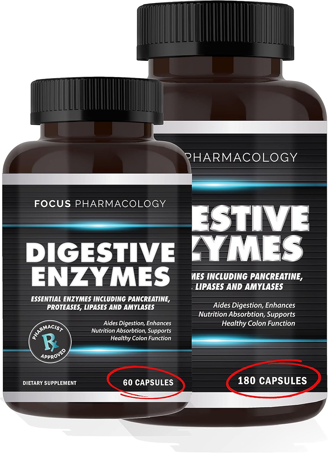 180 Ct Digestive Enzymes & Probiotics Blend with Protease, Lipase, Lactase, Galactosidase, Acidophilus, Casei, Plantarum.