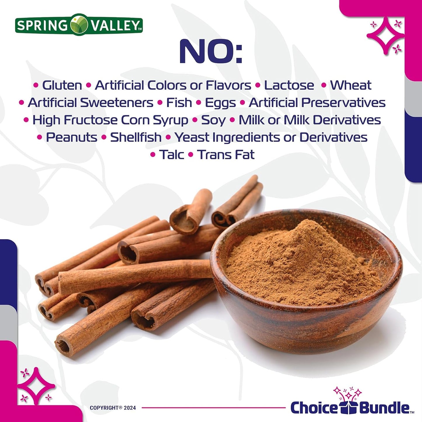 180 Ct Spring Valley Cinnamon Plus Chromium Capsules Dietary Supplement Bundle - 1,000 mg, Vitamin Vitality Guide, Pill Container - 360 Total