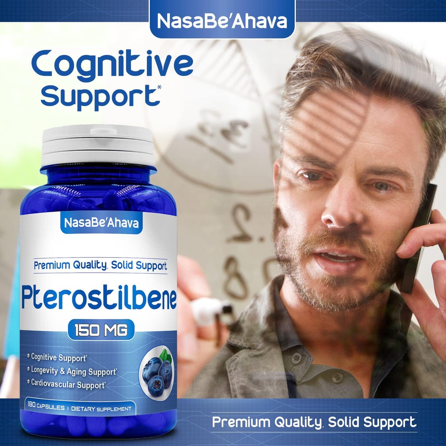 180 Day Supply of NasaBeahava Extra Strength Pterostilbene Capsules for Heart, Immune, and Brain Support