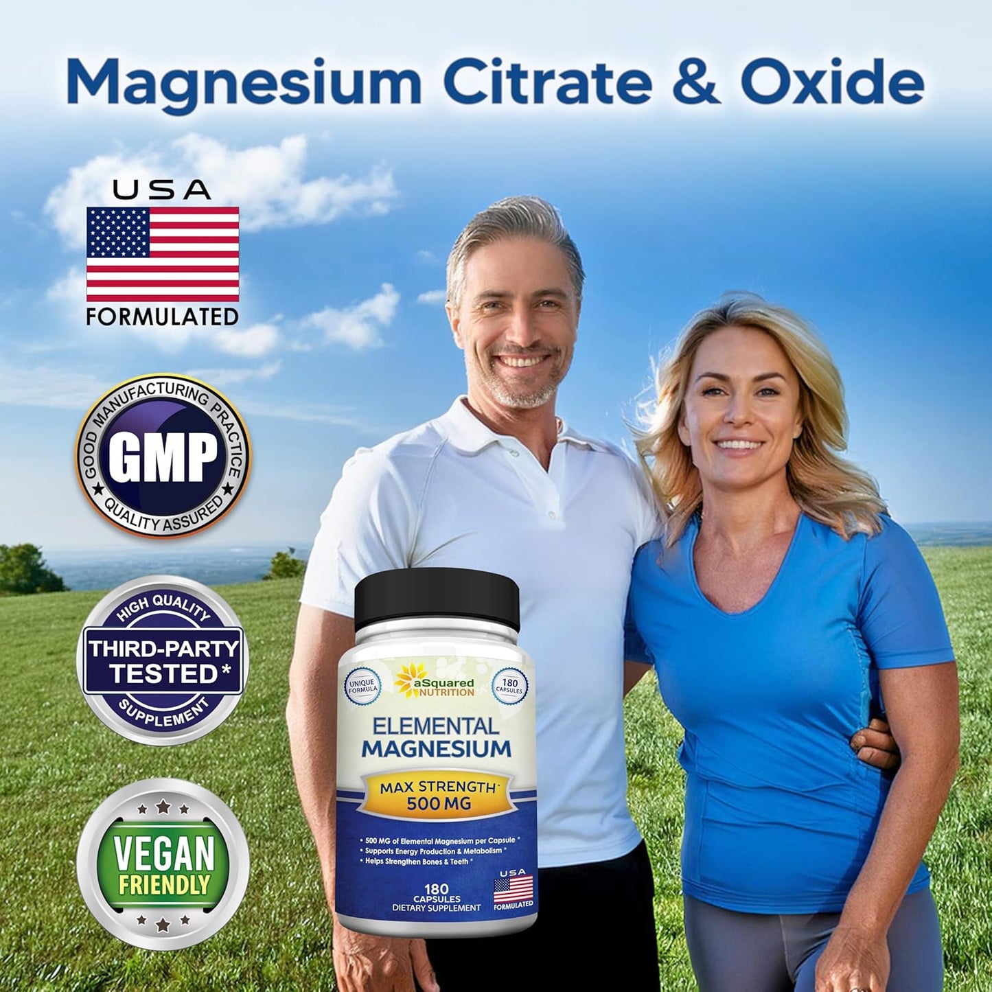 180 High Absorption Magnesium Citrate & Oxide Capsules - 500mg, USA Formulated & Third-Party Tested - 180 Day Supply