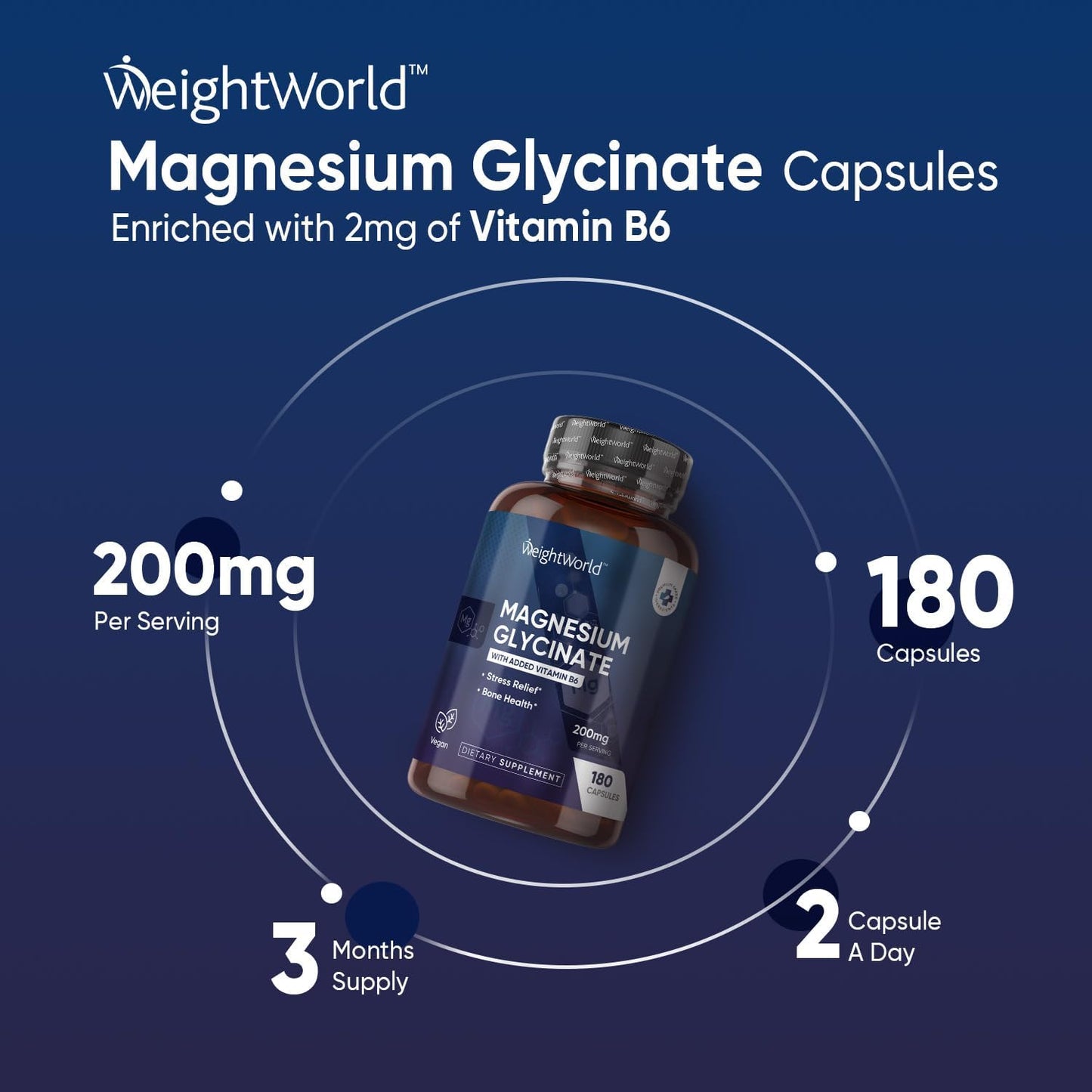 180 High Absorption Magnesium Glycinate Capsules with Vitamin B6 - Vegan & Gluten-Free Supplement
