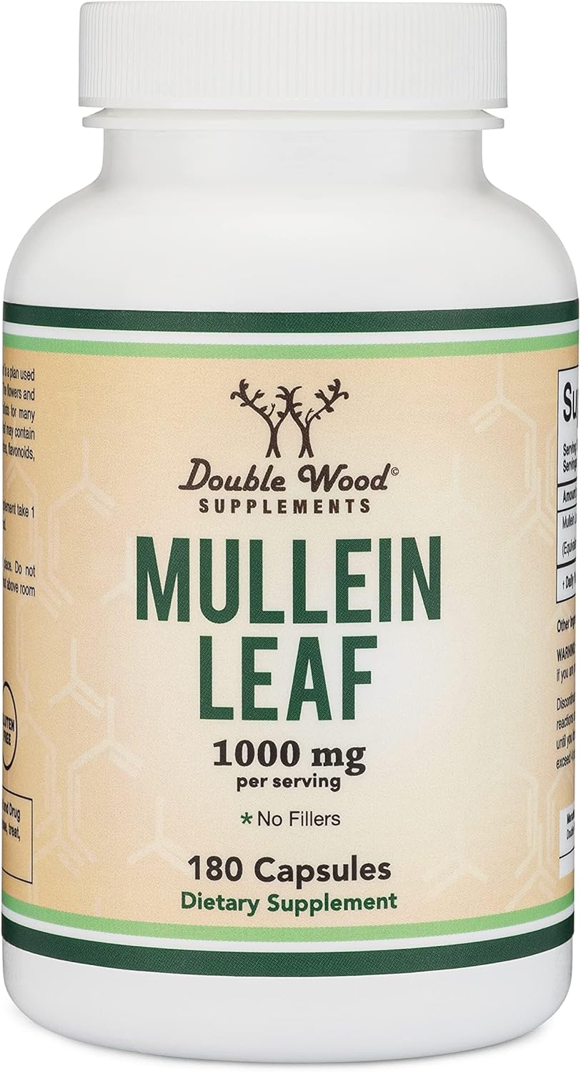 180 Mullein Leaf Capsules - 10,000mg Strength (10:1 Extract) - Lung & Respiratory Health - Vegan-Friendly - No Fillers - Double Wood