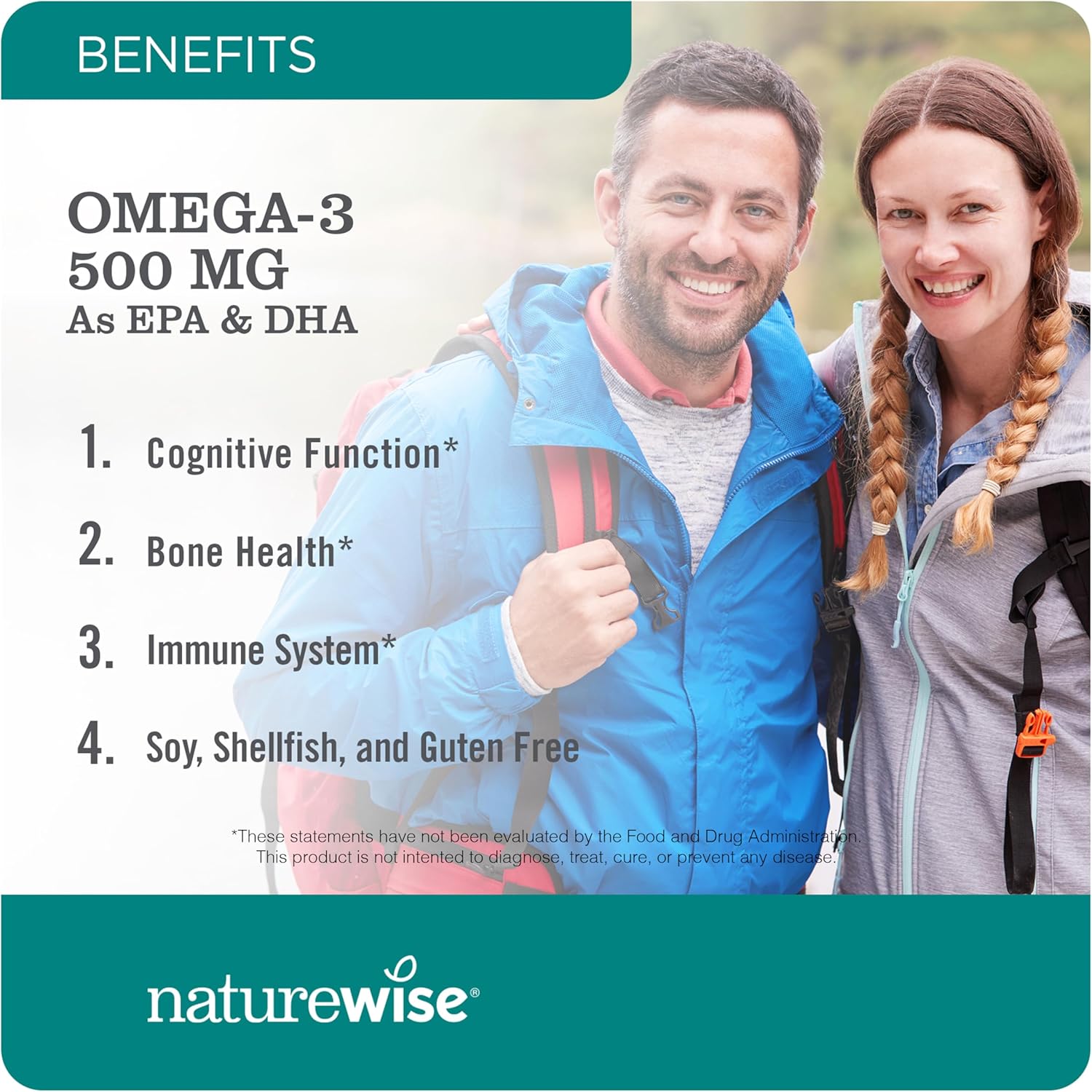 180 NatureWise Omega 3 Fish Oil Softgels - 500mg EPA & DHA per Pill - Immune & Brain Health Support - Wild-Caught, Non-GMO - Gluten & Soy Free