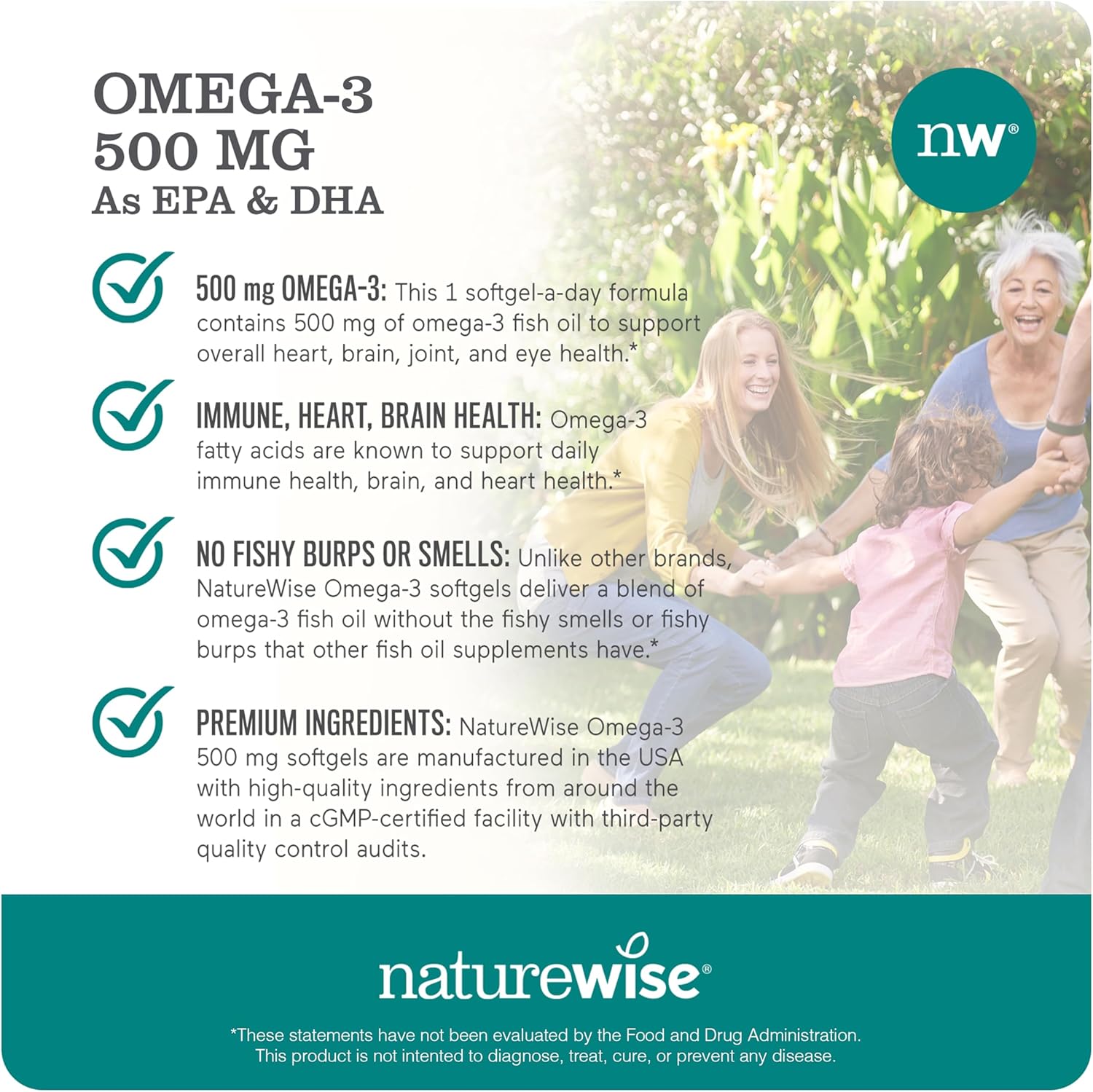 180 NatureWise Omega 3 Fish Oil Softgels - 500mg EPA & DHA per Pill - Immune & Brain Health Support - Wild-Caught, Non-GMO - Gluten & Soy Free