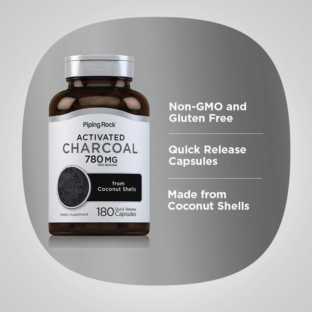 180 Non-GMO Activated Charcoal Pills 780mg from Coconut Shells - Gluten Free Supplement