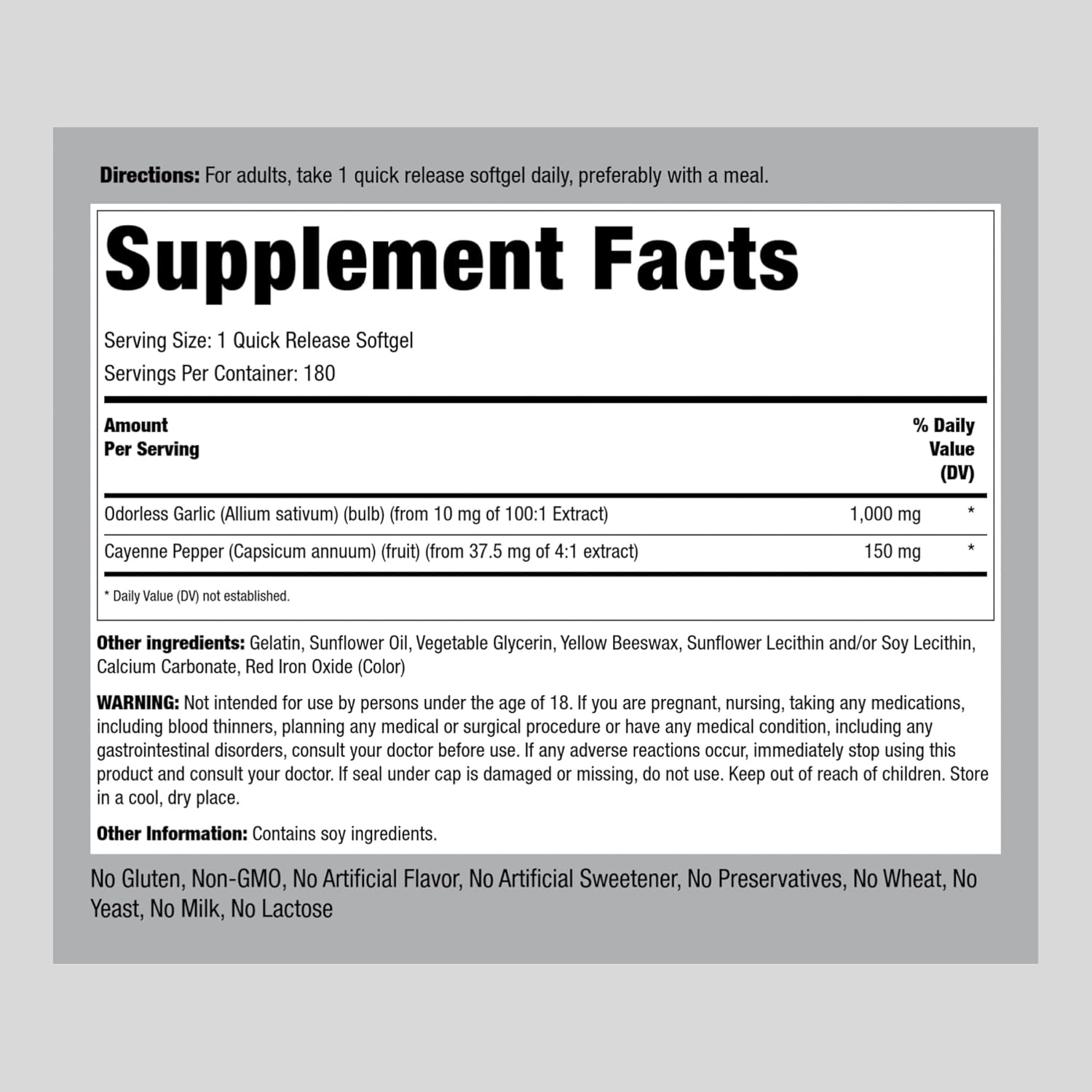 180 Odorless Garlic and Cayenne Softgels - 1000mg, Non-GMO, Gluten Free