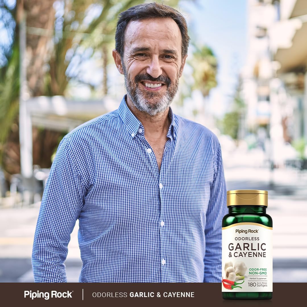 180 Odorless Garlic and Cayenne Softgels - 1000mg, Non-GMO, Gluten Free