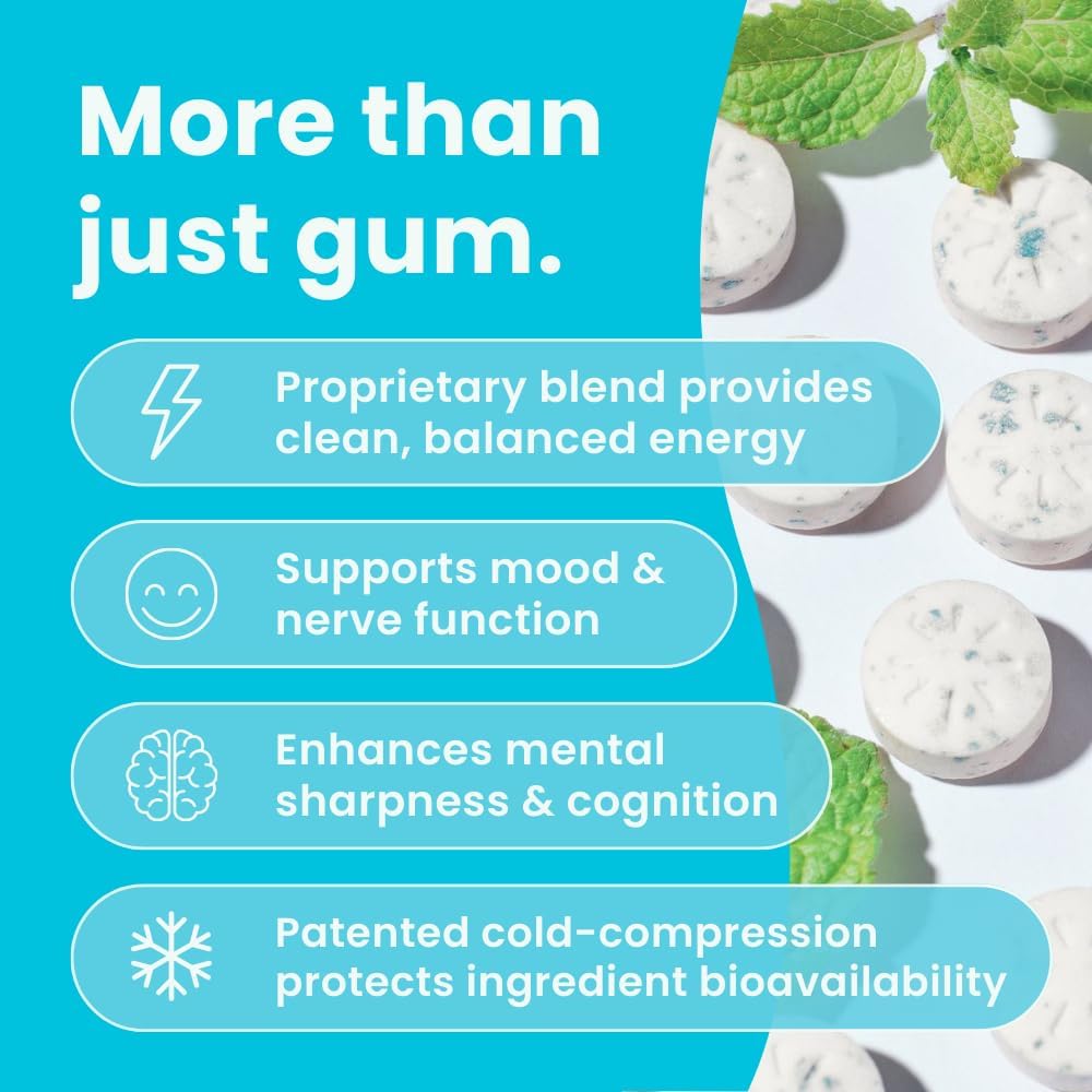 180-Piece Sugar-Free NeuroGum Energy Caffeine Gum with L-theanine, Natural Caffeine, Vitamin B12 & B6 - Nootropic Energy & Focus Supplement for Men & Women - Keto & Vegan - Peppermint Flavor