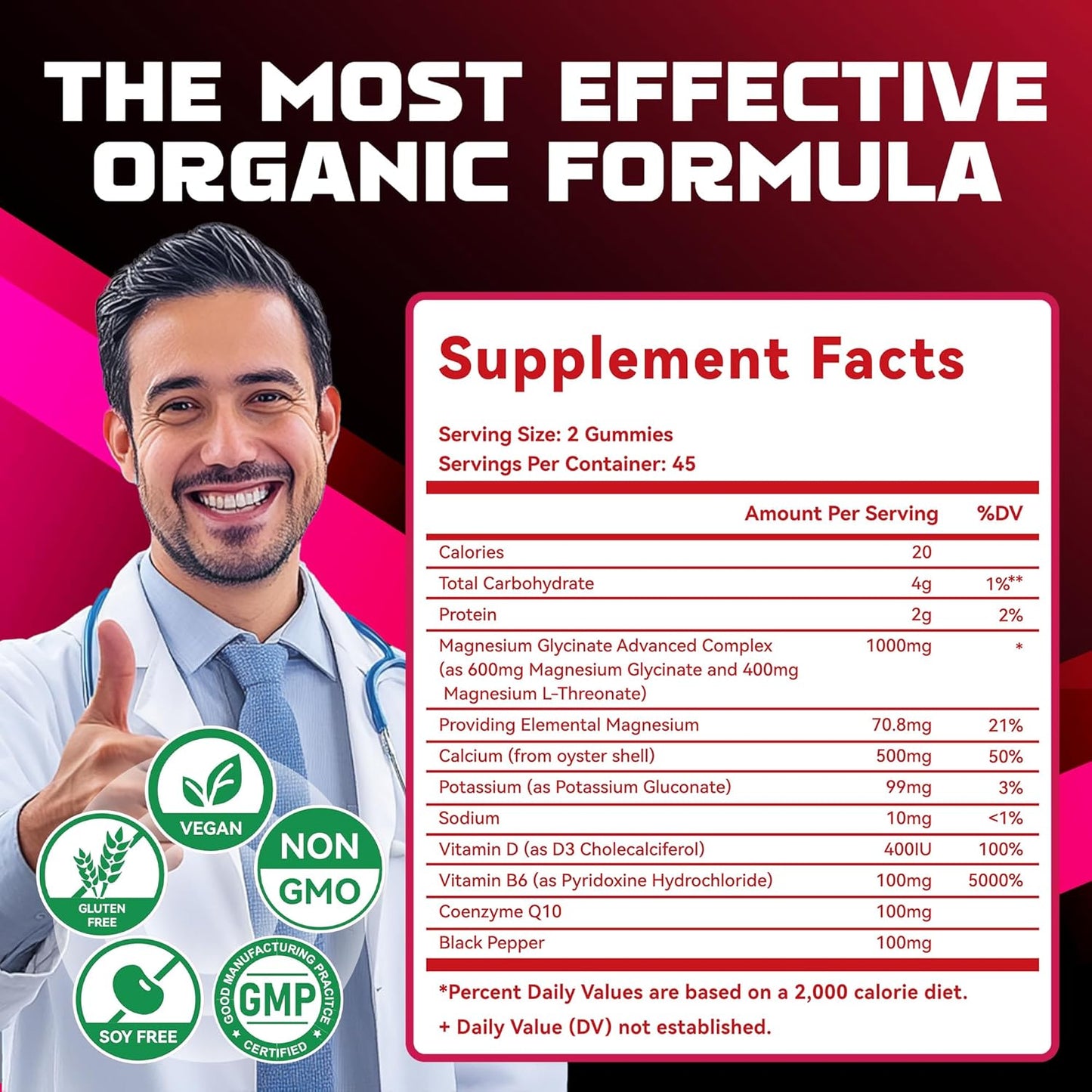 180 Raspberry Magnesium Glycinate Gummies - Sugar Free Supplement with Vitamin D, B6, CoQ10 for Calm Mood & Sleep Support.
