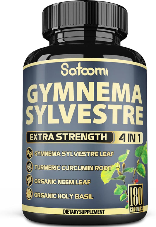 180 Satoomi Pure Gymnema Sylvestre Capsules Extract with Neem Leaf, Holy Basil & Turmeric - 6 Month Supply
