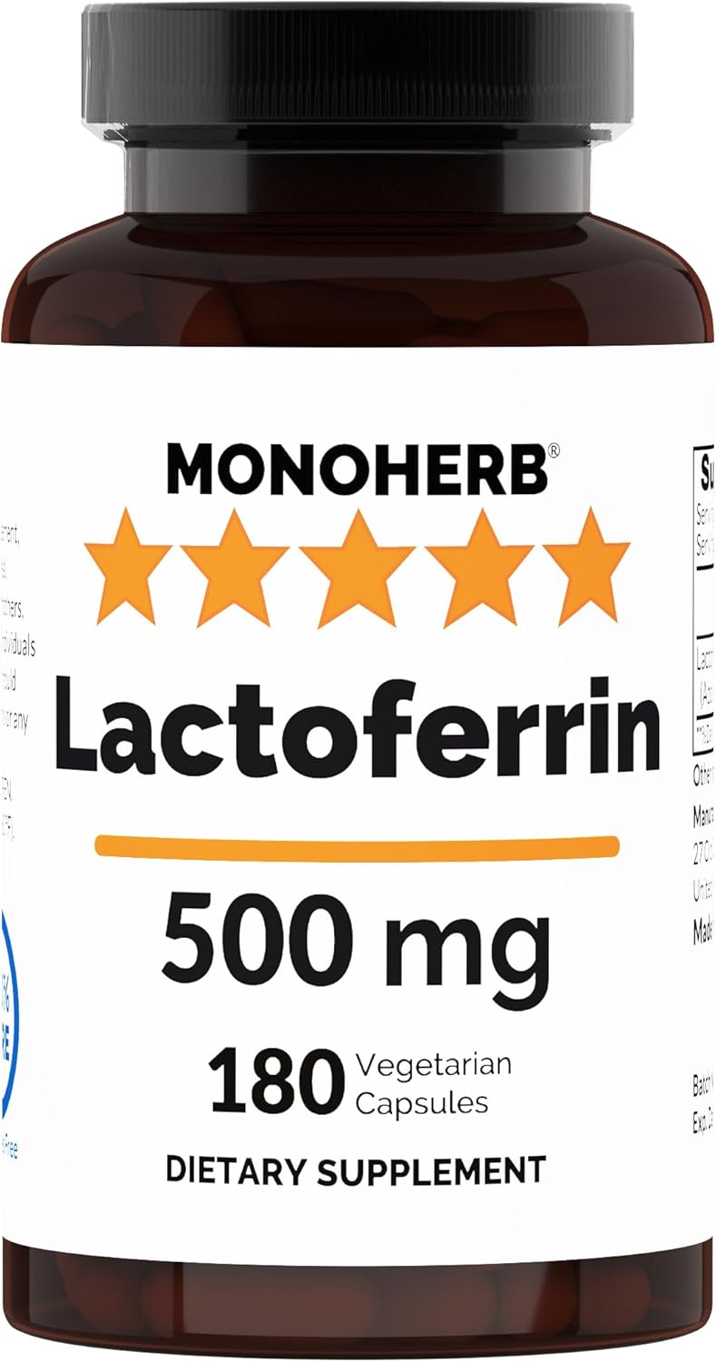 180 Servings of MONOHERB Pure Lactoferrin 500mg in Additives-Free Veg Capsules