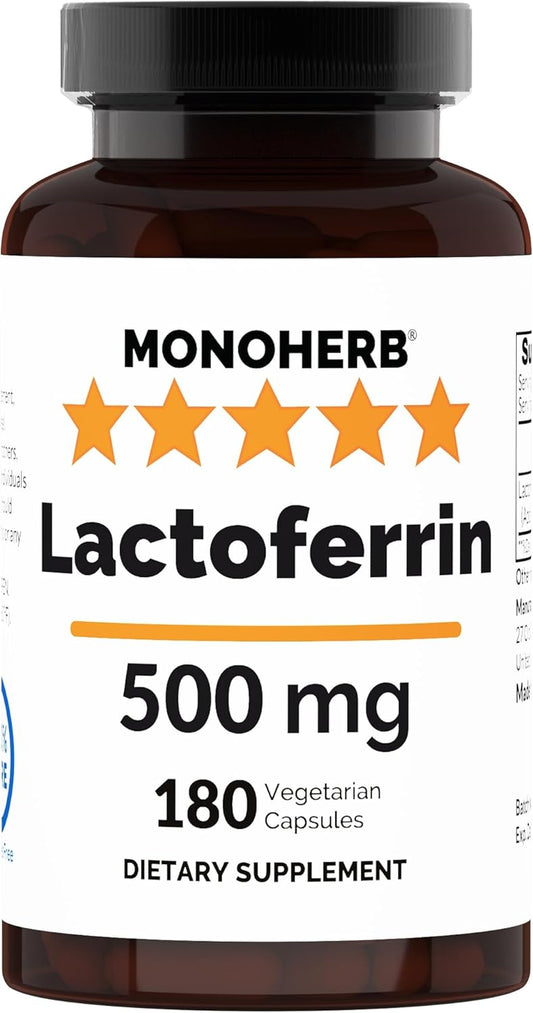180 Servings of MONOHERB Pure Lactoferrin 500mg in Additives-Free Veg Capsules