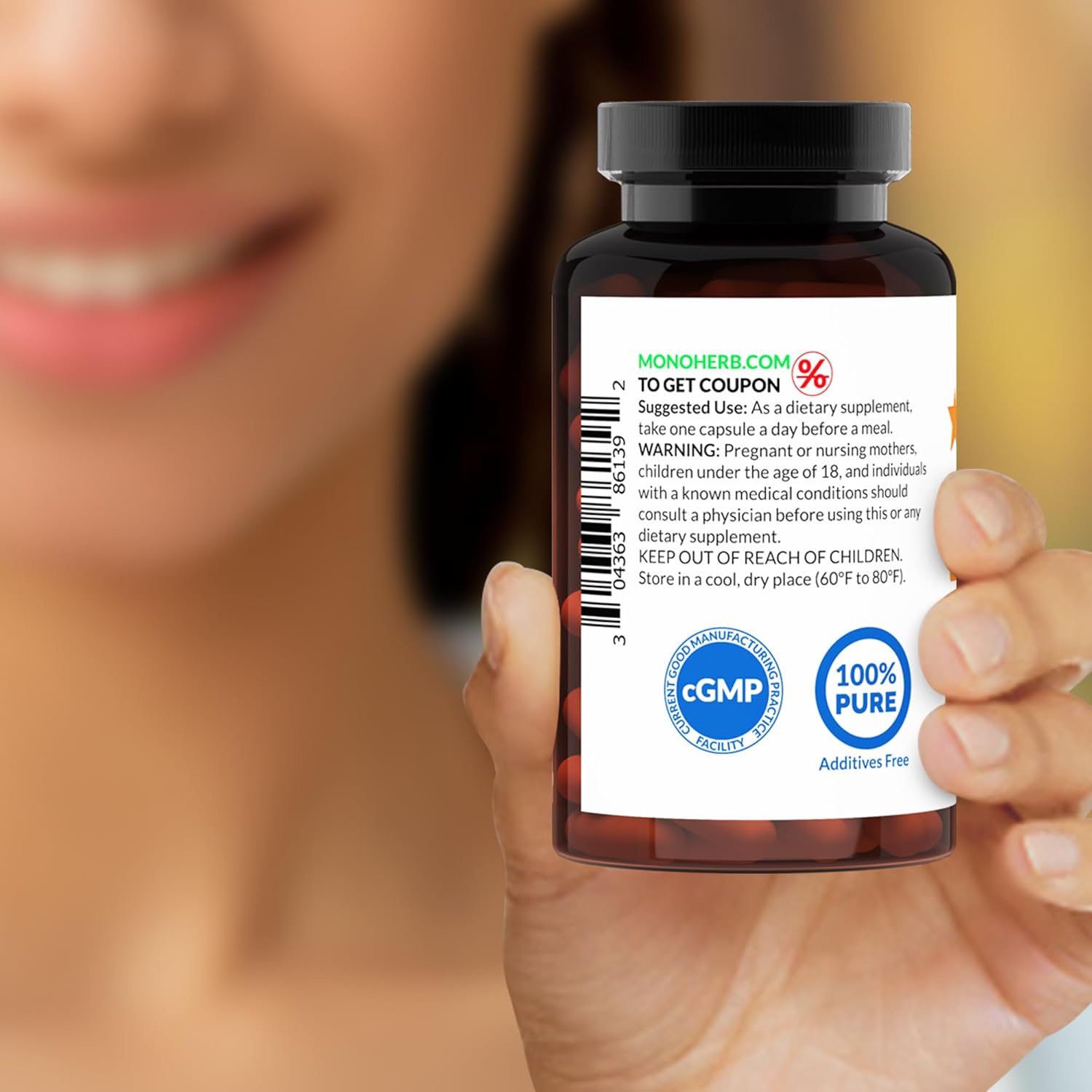 180 Servings of MONOHERB Pure Lactoferrin 500mg in Additives-Free Veg Capsules