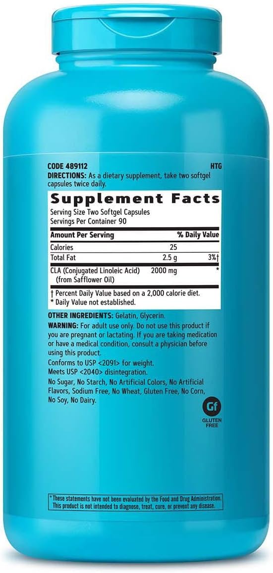 180 Softgels GNC Total Lean CLA for Improved Body Composition, Lean Muscle Tone, and Fat Metabolism - Gluten Free & Stimulant-Free Energy Booster