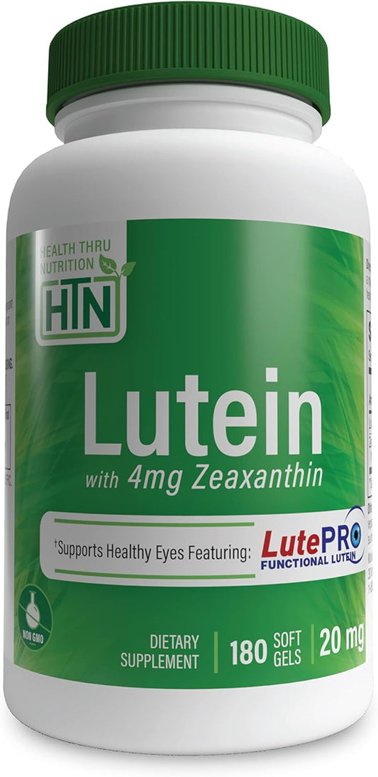 180 Softgels Lutein 20mg with Zeaxanthin 4mg | Marigold Extract 5:1 Ratio | Eye, Skin, Brain Support | Non-GMO Soy & Gluten Free | Health Thru Nutrition