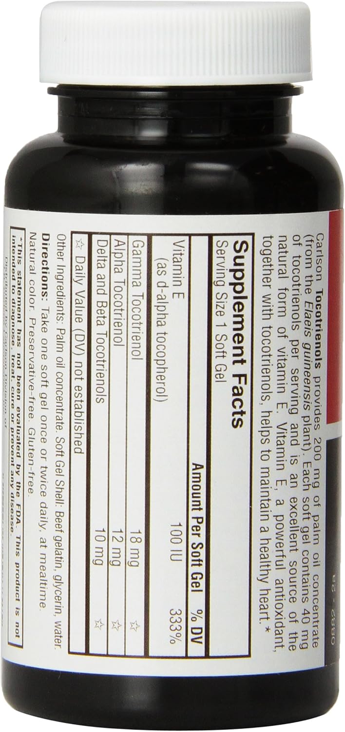 180 Softgels of Carlson Labs Tocotrienols with Natural Vitamin E for Antioxidant Support