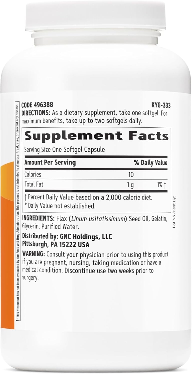 180 Softgels of GNC Select Flax Seed Oil with Omega-3 Fatty Acids for Heart Health and Wellness