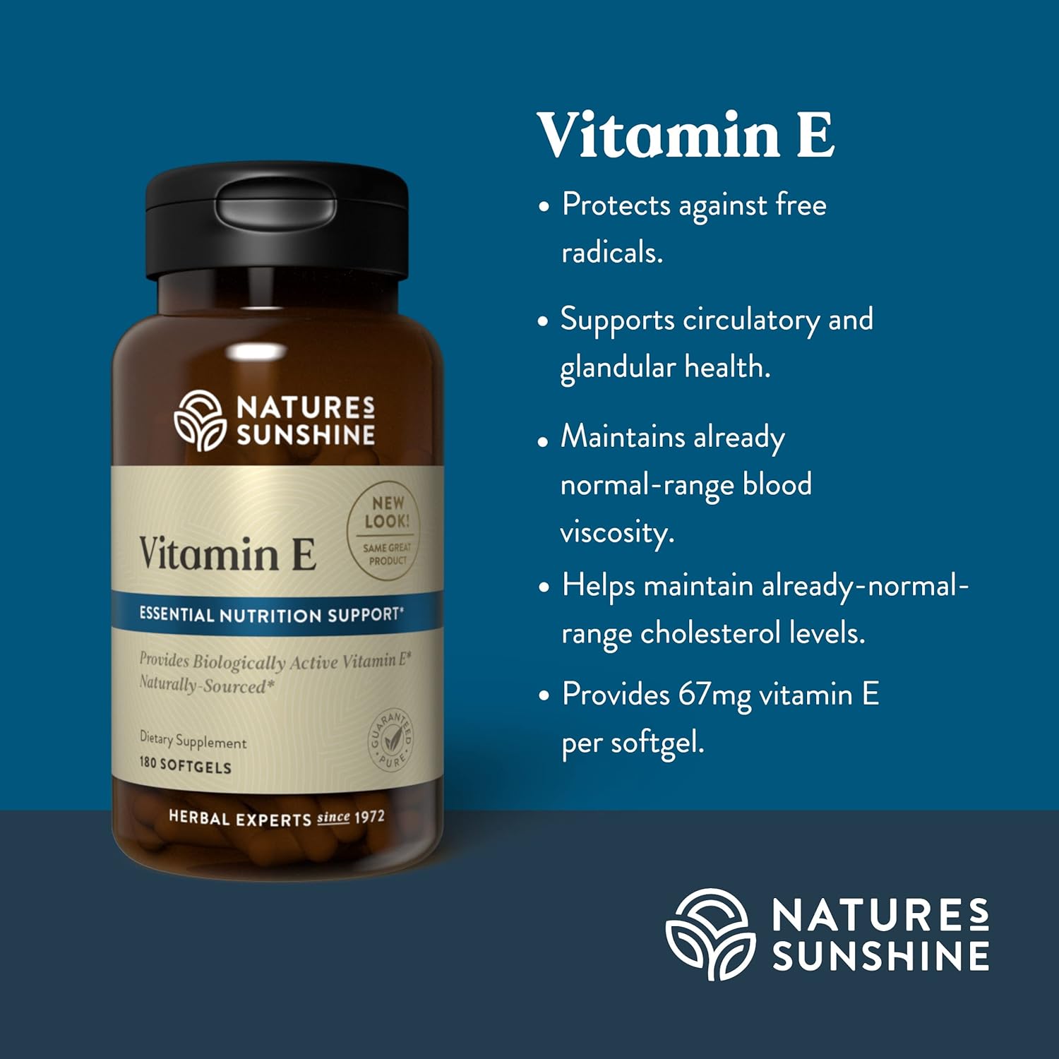 180 Softgels of Nature's Sunshine Vitamin E 100 IU - Antioxidant Supplement for Immune Support and Skin Health