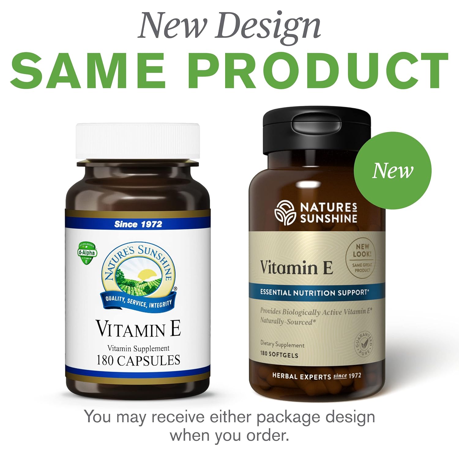 180 Softgels of Nature's Sunshine Vitamin E 100 IU - Antioxidant Supplement for Immune Support and Skin Health