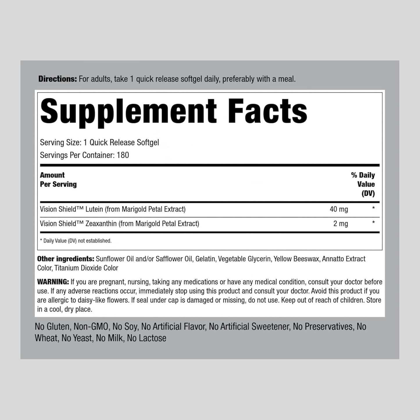 180 Softgels Piping Rock Lutein & Zeaxanthin 40mg Eye Vision Vitamins - Non-GMO, Gluten Free