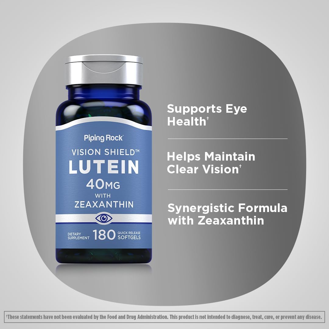 180 Softgels Piping Rock Lutein & Zeaxanthin 40mg Eye Vision Vitamins - Non-GMO, Gluten Free