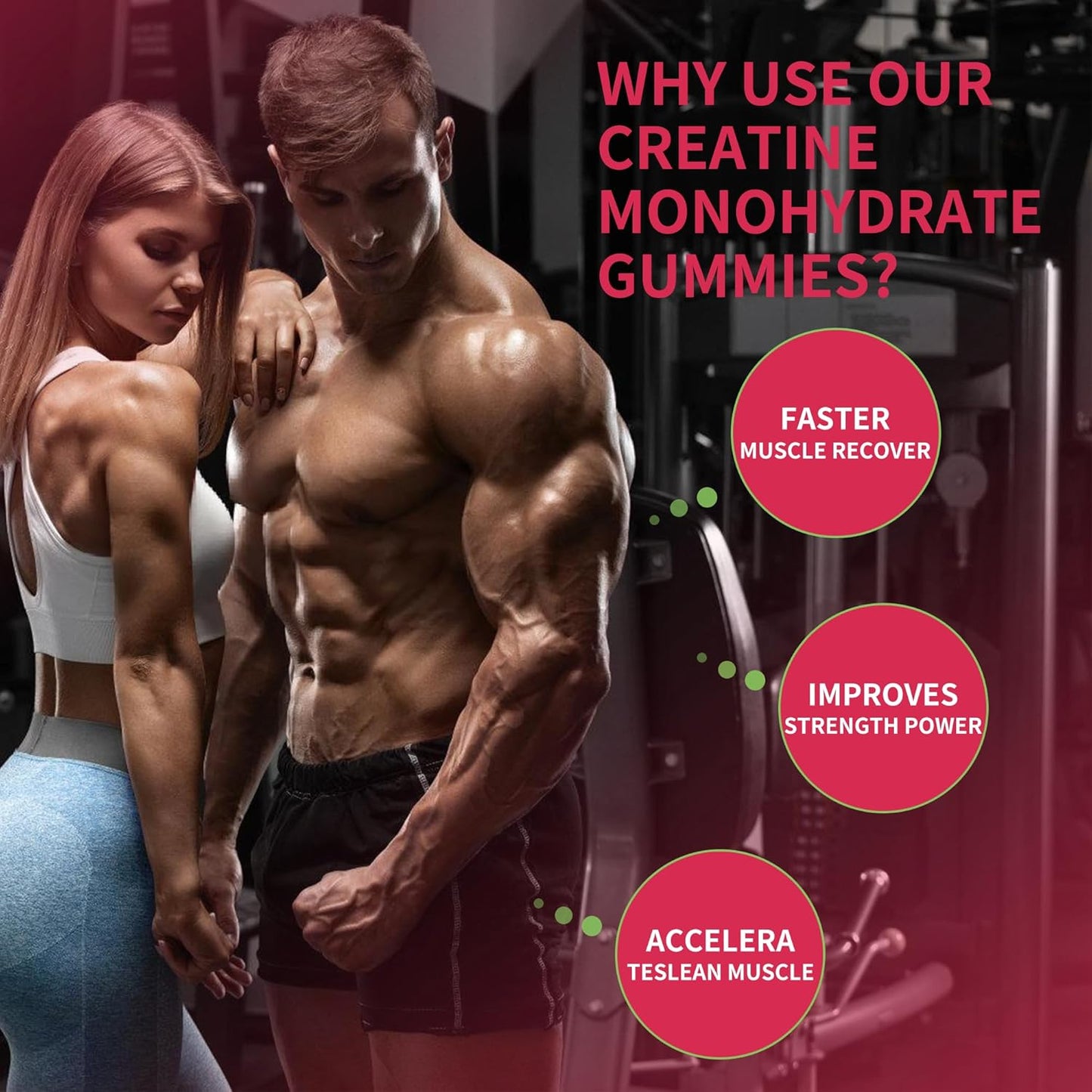 180 Sugar-Free Strawberry Novomins Creatine Monohydrate Gummies - 5g Chewable Supplement for Men and Women