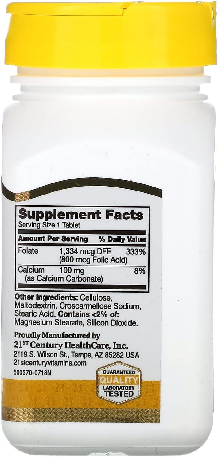 180 Tablets of 21st Century Folic Acid 800mcg Supplement for Daily Nutrition