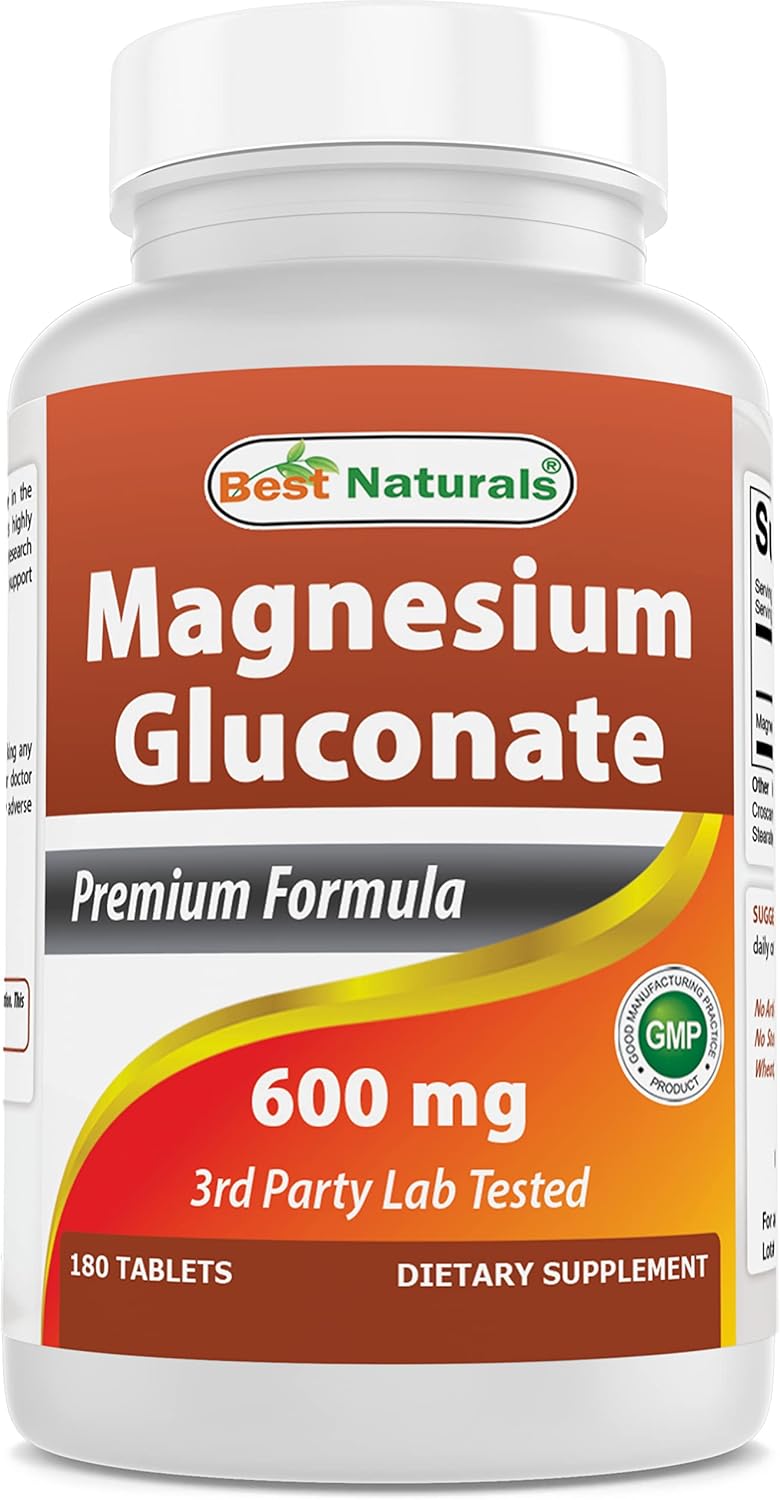 180 Tablets of Best Naturals Magnesium Gluconate with 35mg Elemental Magnesium