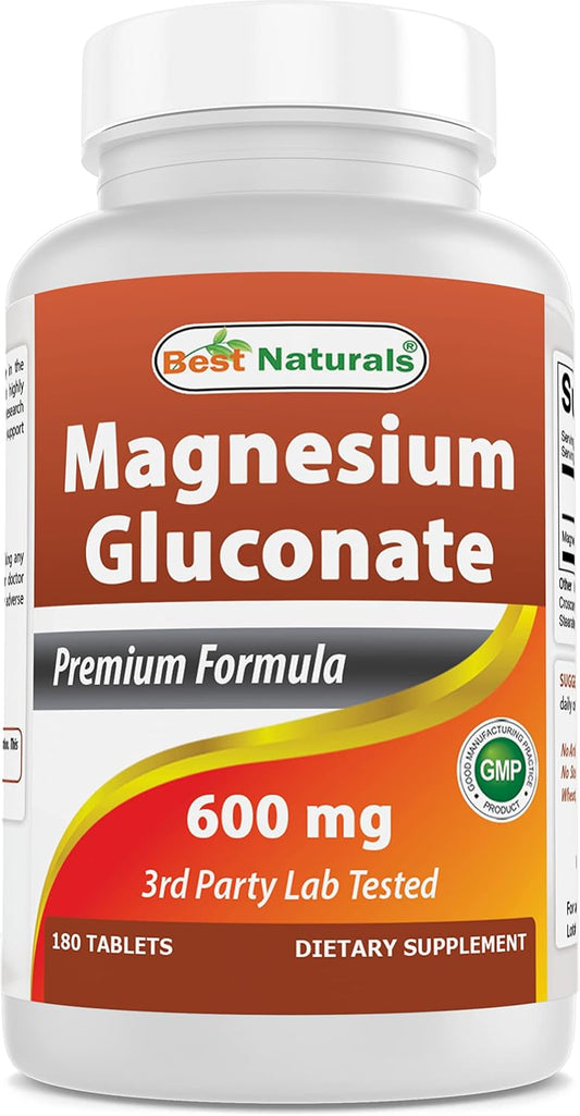 180 Tablets of Best Naturals Magnesium Gluconate with 35mg Elemental Magnesium
