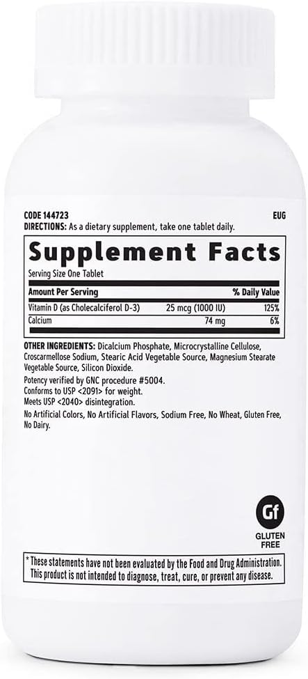 180 Tablets of GNC Vitamin D-3 25mcg for Strong Teeth and Bones