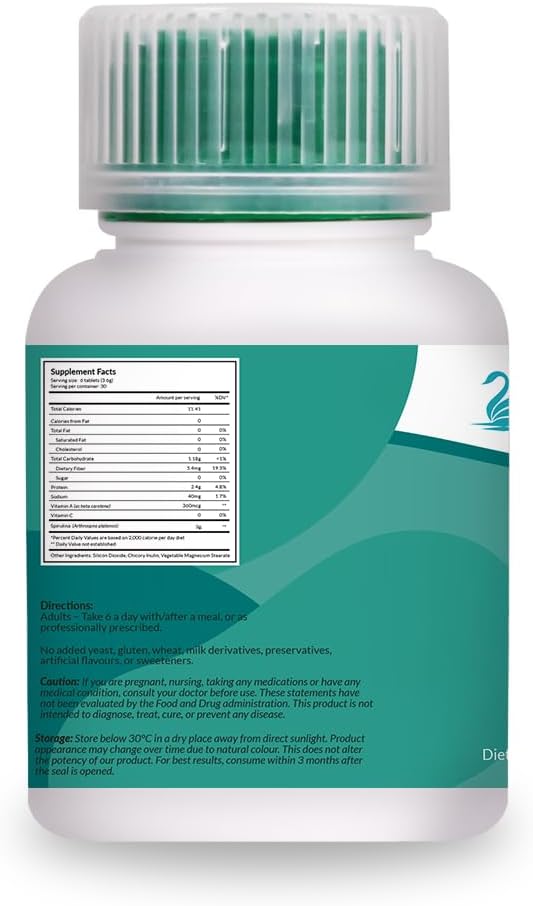 180 Tablets of SainHealth Herbal Supplement with Spirulina and Fiber Inulin for Digestive Health - Vegan and GMO-Free Formula with 600mg Spirulina