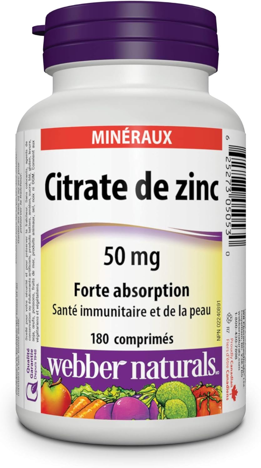 180 Tablets of Webber Naturals Zinc Citrate 50 mg - High Quality Supplement for Immune Support
