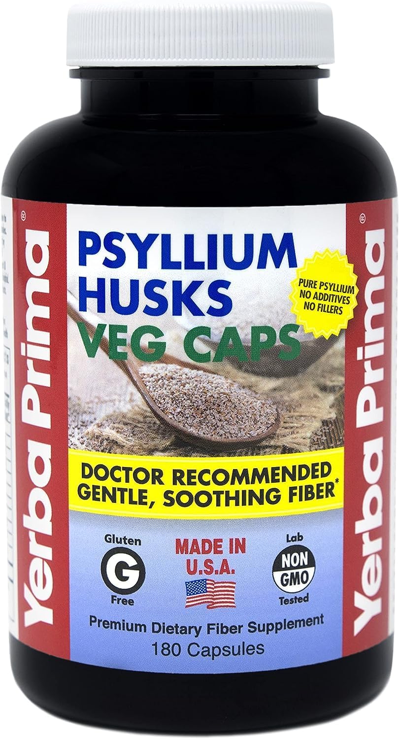 180 Veg Caps Yerba Prima Psyllium Husks Fiber Supplement