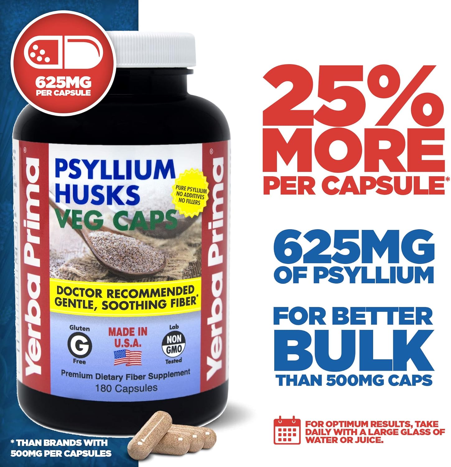 180 Veg Caps Yerba Prima Psyllium Husks Fiber Supplement
