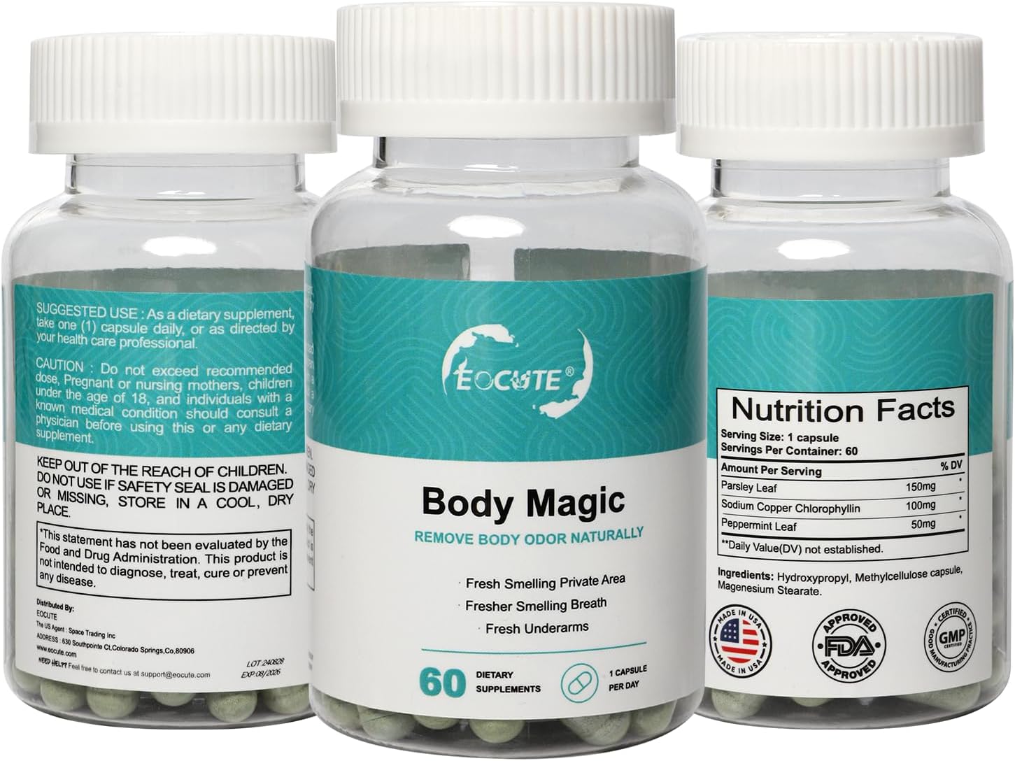 180 Vegan Body Magic Chlorophyll Capsules for Detox, Digestion, Gut Health, Skin, and More