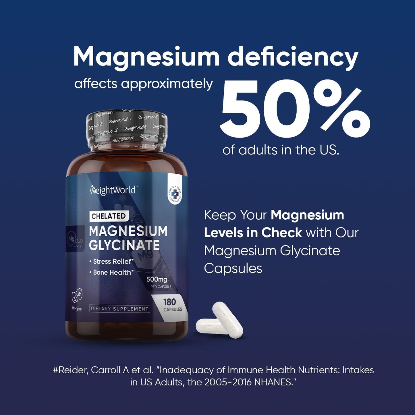 180 Vegan Capsules of 500mg Magnesium Glycinate for High Absorption - Gluten-Free Supplement (6 Months Supply) by WeightWorld