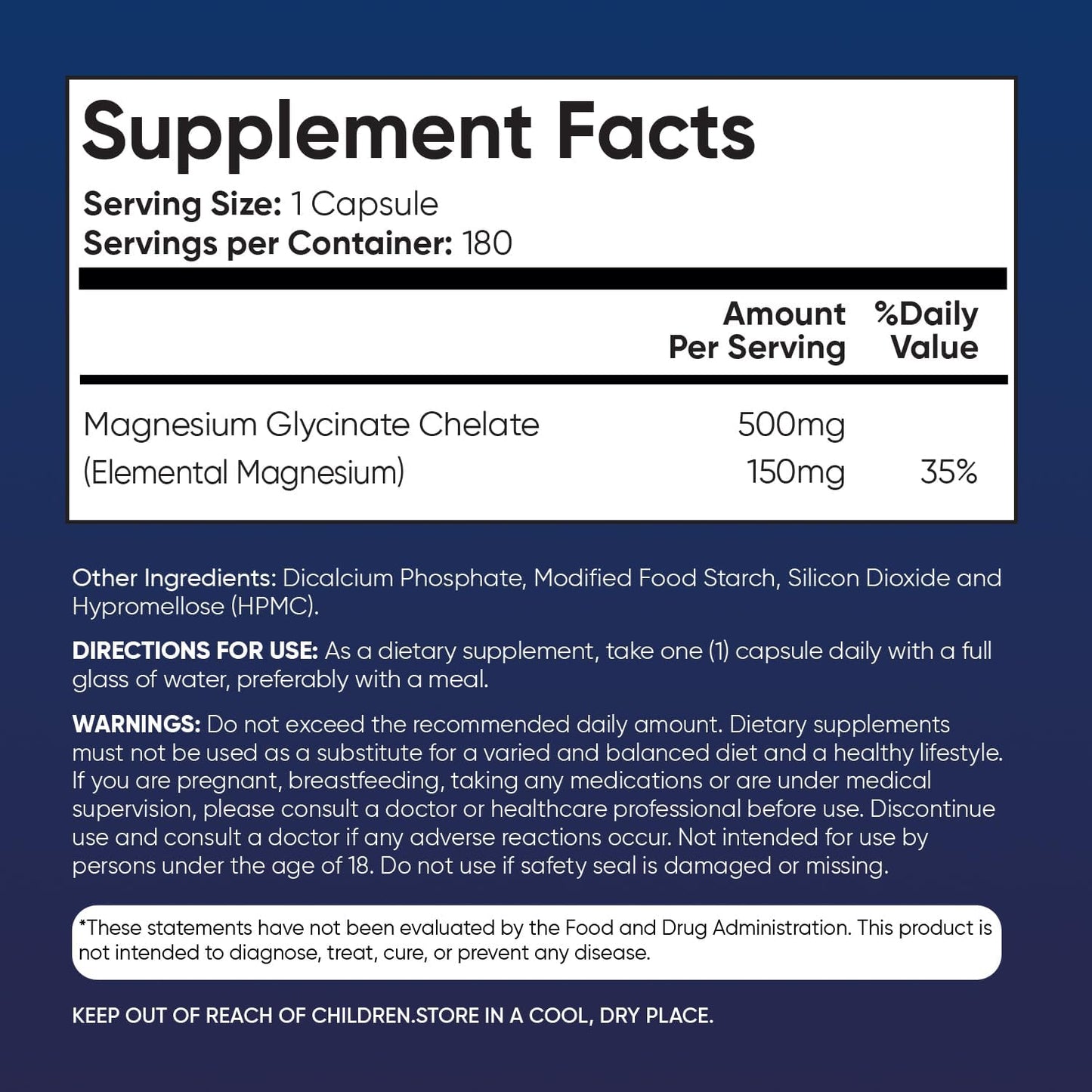 180 Vegan Capsules of 500mg Magnesium Glycinate for High Absorption - Gluten-Free Supplement (6 Months Supply) by WeightWorld