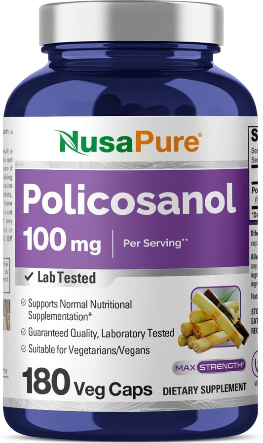 180 Vegan Capsules of NusaPure Policosanol 100mg - Non-GMO Formula