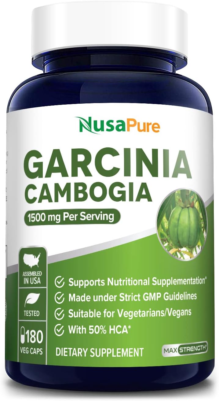 180 Vegetarian Garcinia Cambogia Capsules - 1500mg, Non-GMO, Gluten Free by NusaPure