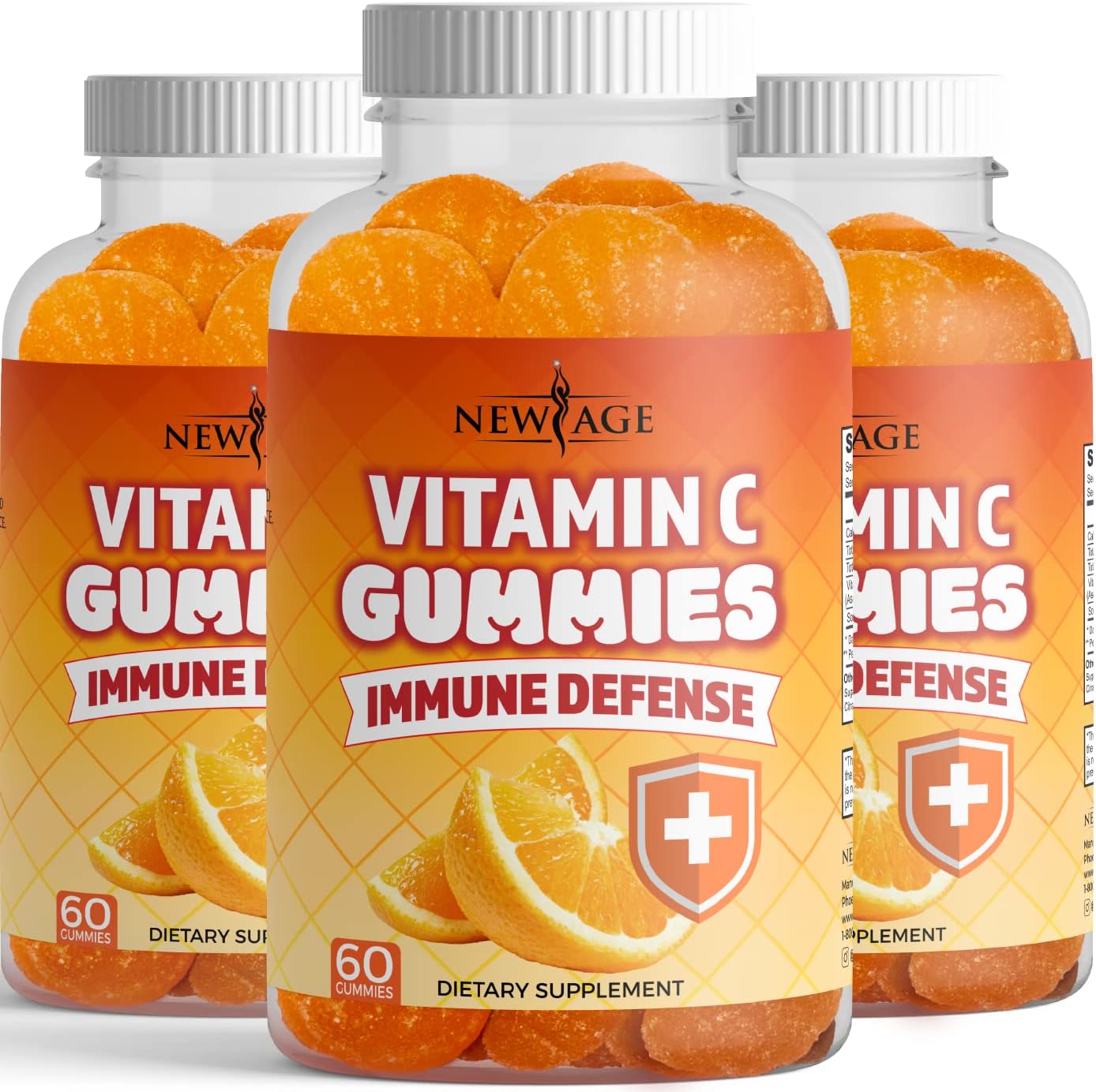 180 Vegetarian Orange Vitamin C Gummies for Healthy Immune System - Gluten-Free New Age Supplement