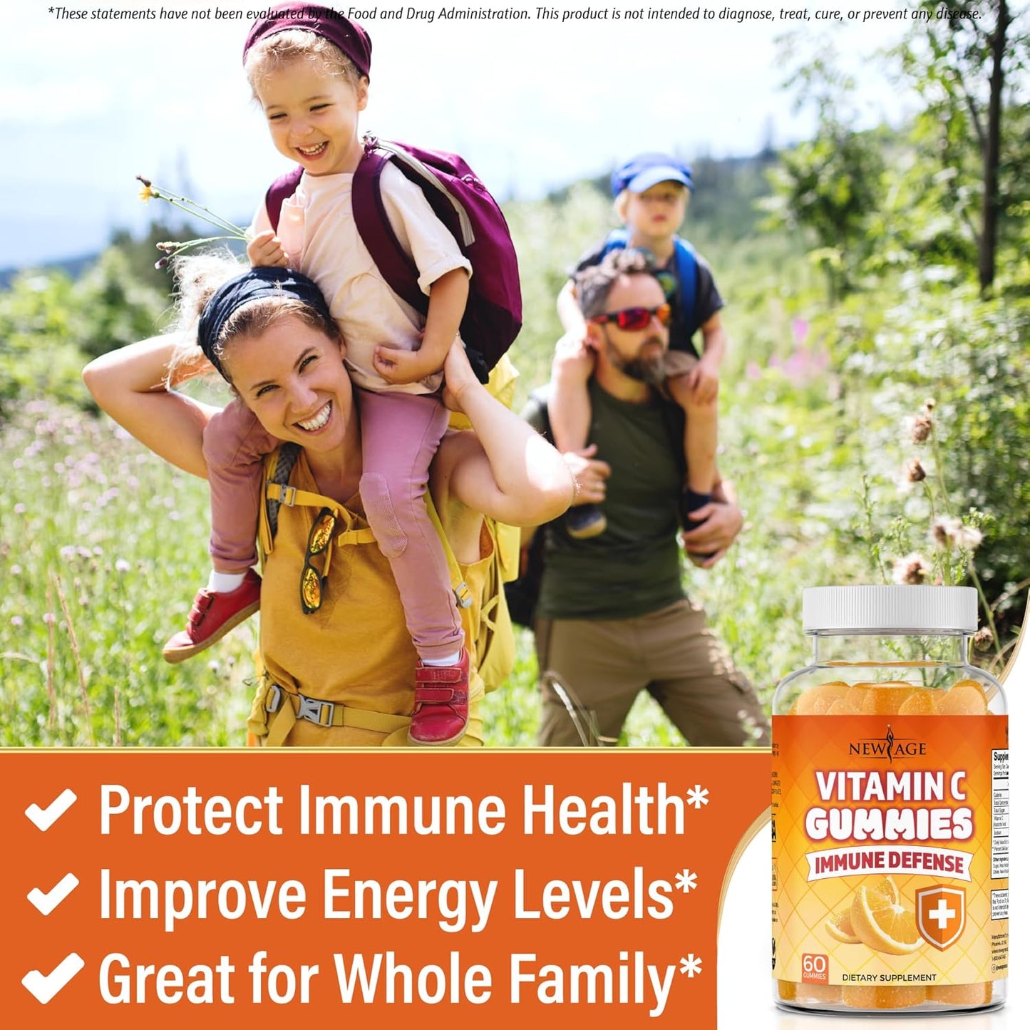 180 Vegetarian Orange Vitamin C Gummies for Healthy Immune System - Gluten-Free New Age Supplement