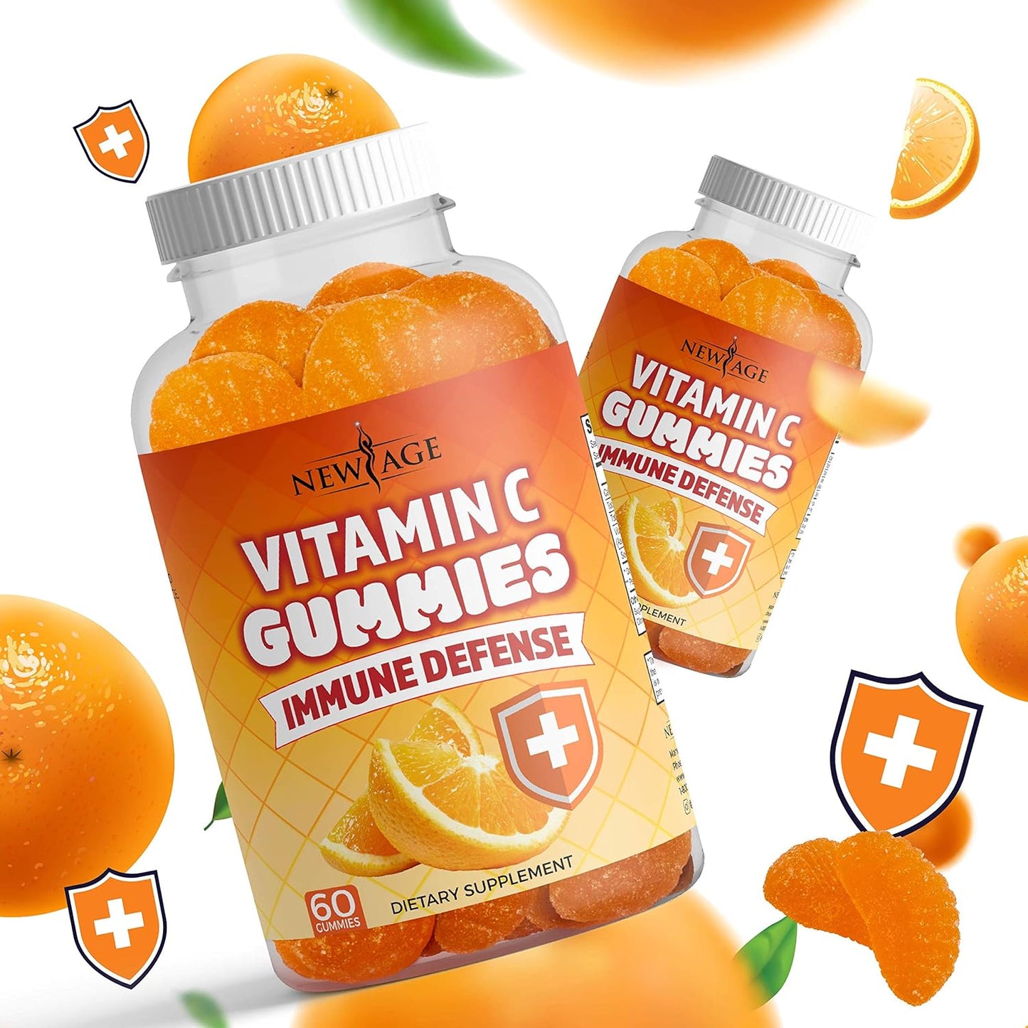 180 Vegetarian Orange Vitamin C Gummies for Healthy Immune System - Gluten-Free New Age Supplement