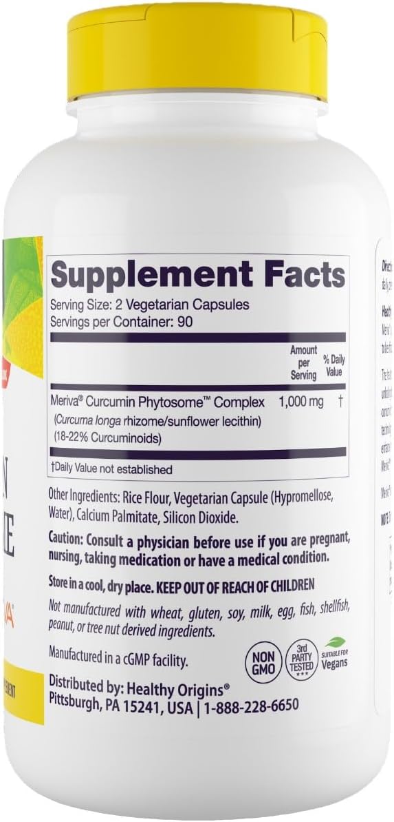 180 Veggie Caps of Healthy Origins Curcumin Phytosome with Meriva SF 500 mg