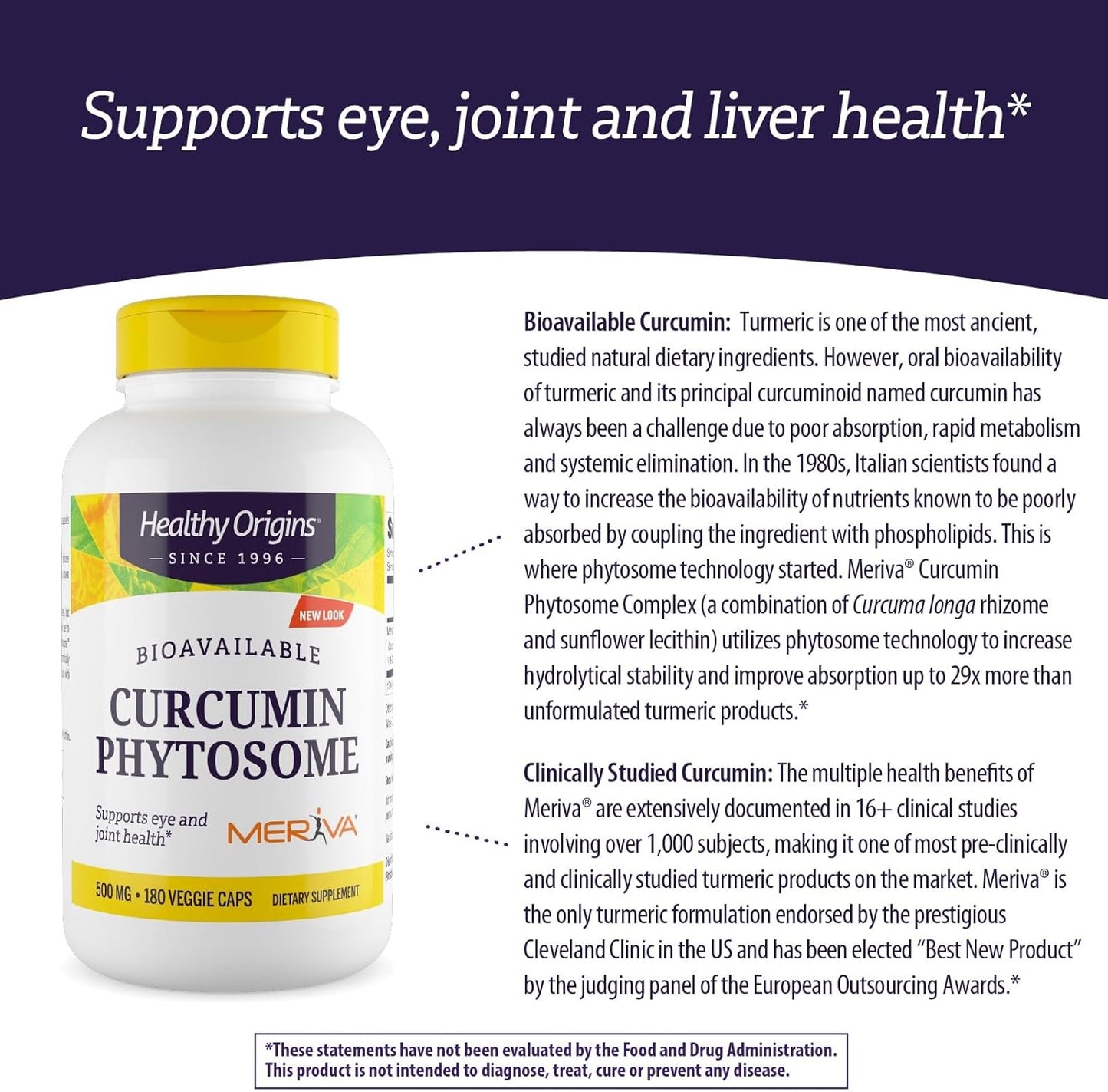 180 Veggie Caps of Healthy Origins Curcumin Phytosome with Meriva SF 500 mg