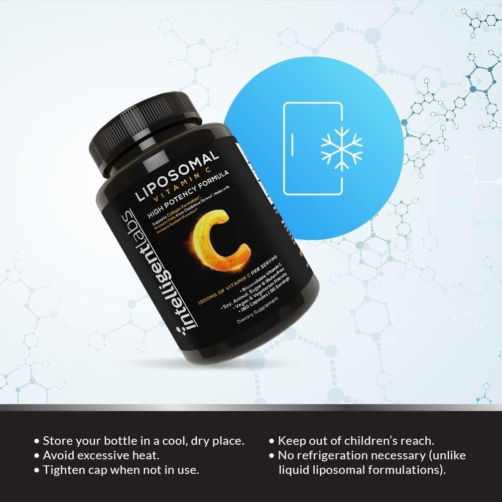 180 Veggie Capsules of Intelligent Labs Liposomal Vitamin C 1000mg with MCT Oil - Energy & Immune Support, Antioxidant Supplement
