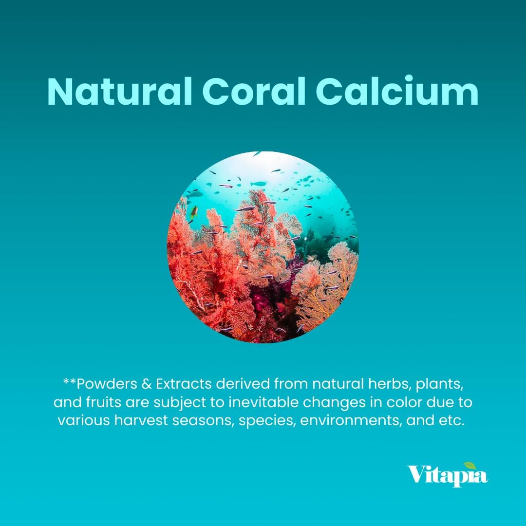 180 Veggie Capsules of Vitapia Coral Calcium Powder 1000mg - Non-GMO & Gluten-Free Supplement for Bone Health, PH Balance, and Trace Minerals Support