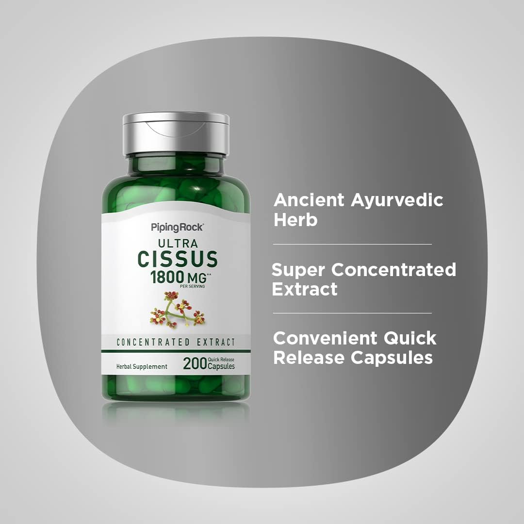 1800mg Cissus Quadrangularis Supplement - 200 Capsules - Ultra Concentrated Herbal Extract - Non-GMO & Gluten Free