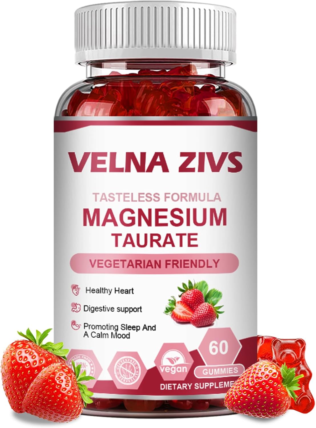 1800mg High Absorption Magnesium Taurate Gummies for Muscle & Heart Health - 60 Count Vegan Gluten Free Chewables for Kids & Adults
